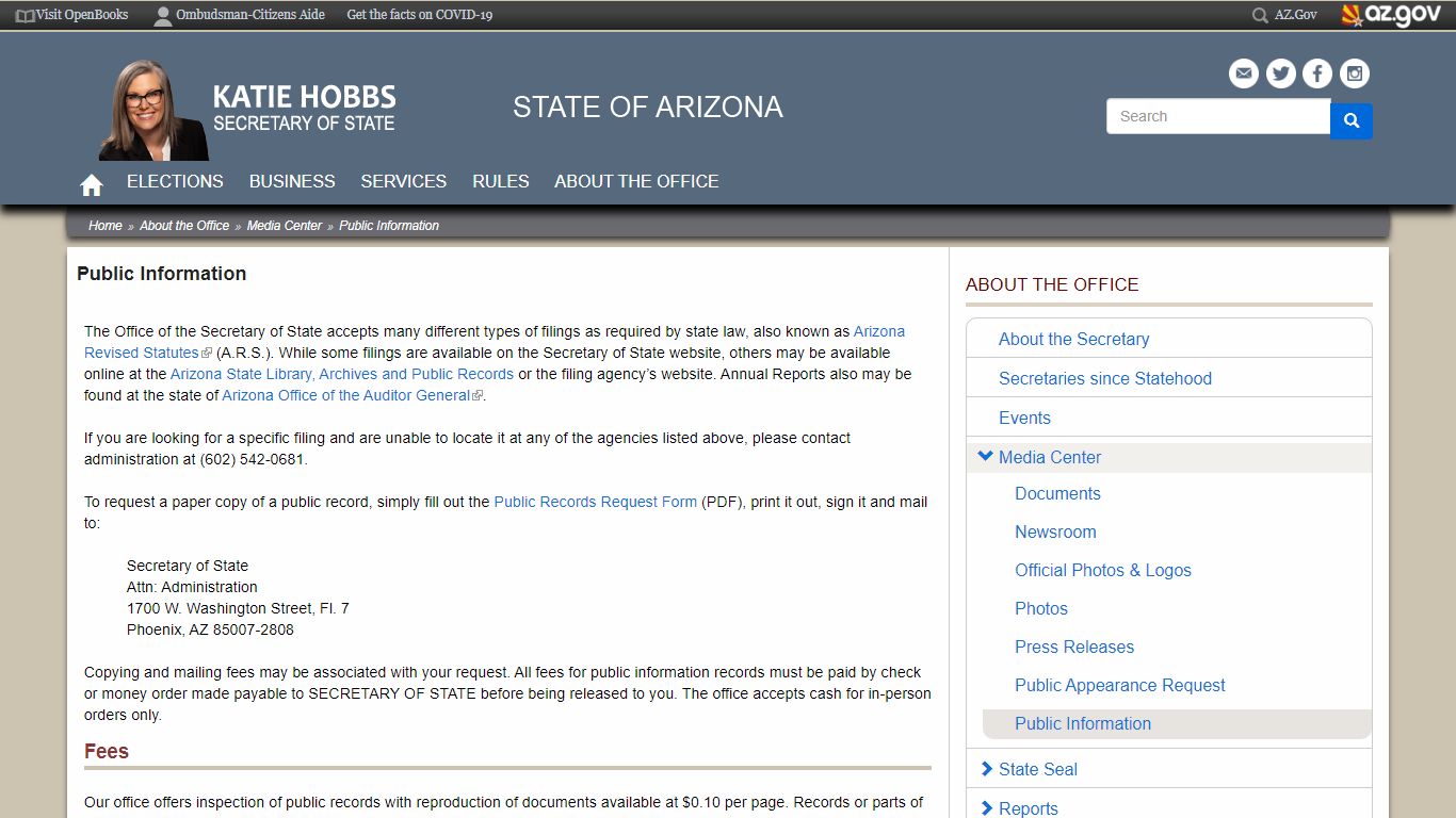 Public Information | Arizona Secretary of State - AZ SOS